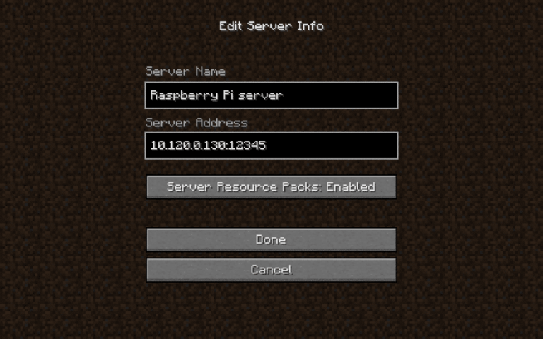 Édition des informations du serveur Minecraft.