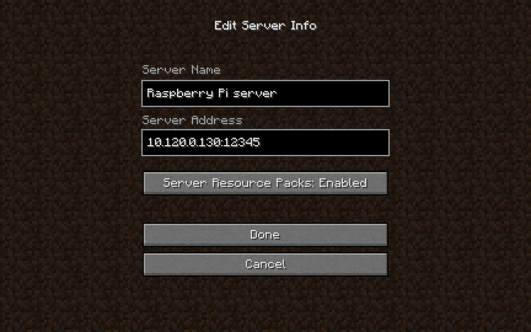 Editing Minecraft server information.