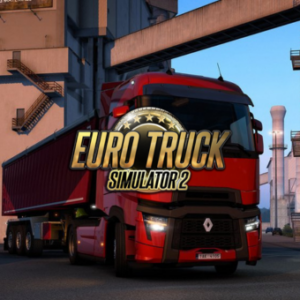 Red lorry in Euro Truck Simulator 2 game.