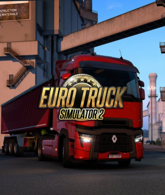 Red lorry in Euro Truck Simulator 2 game.